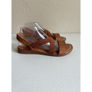 B.O.C Size 8 Cognac Brown Leather Stretch Strappy Flat Sandals Slingback Summer